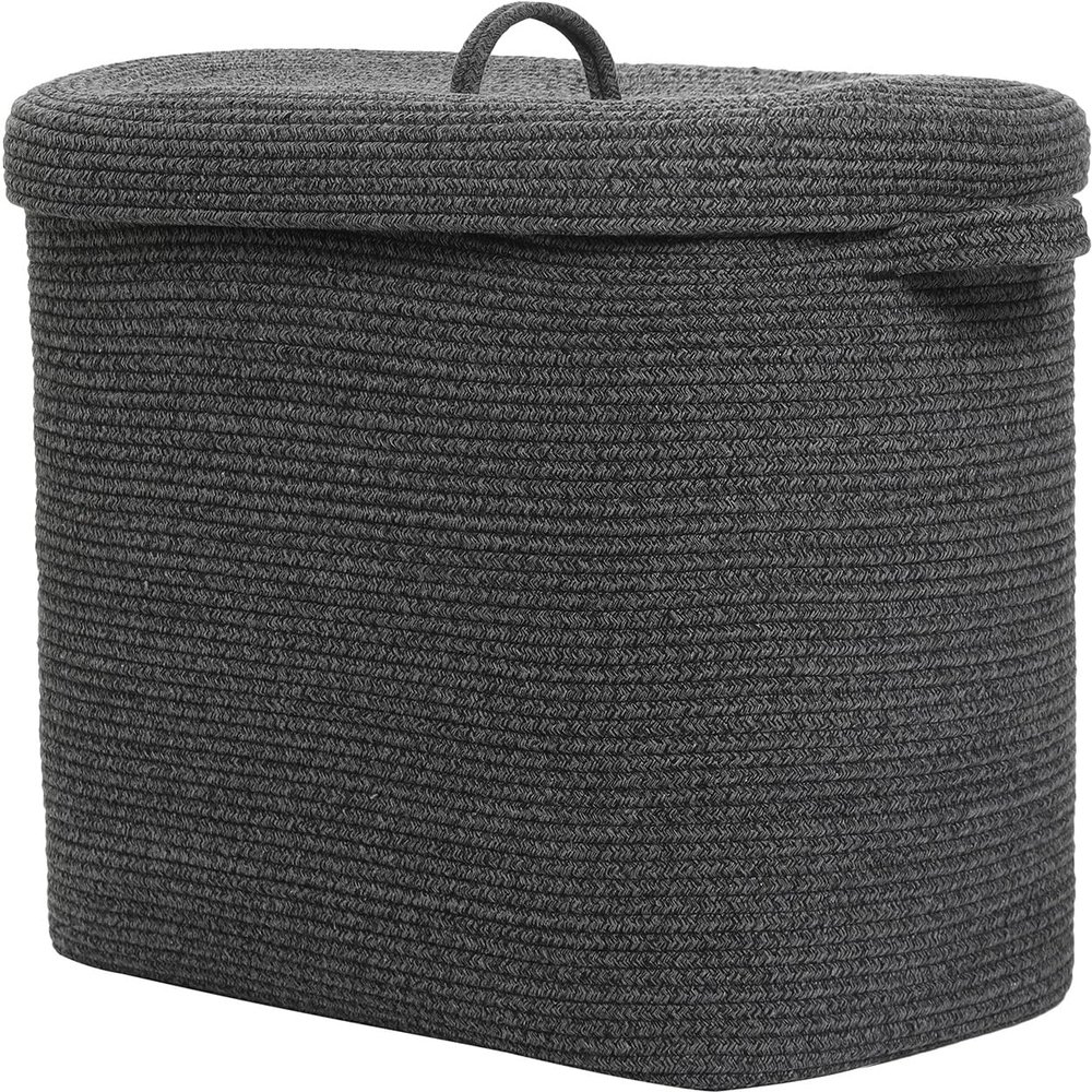 22"x14"x18" Rectangular Extra Large Storage Basket With Lid, Large Cotton Rope Storage Basket, Woven Laundry Hamper, Cloth Storage Bin, for Clothes Towels Blankets in Living Room, All Black Grey Mix