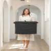 22"x14"x18" Rectangular Extra Large Storage Basket With Lid, Large Cotton Rope Storage Basket, Woven Laundry Hamper, Cloth Storage Bin, for Clothes Towels Blankets in Living Room, All Black Grey Mix view 4