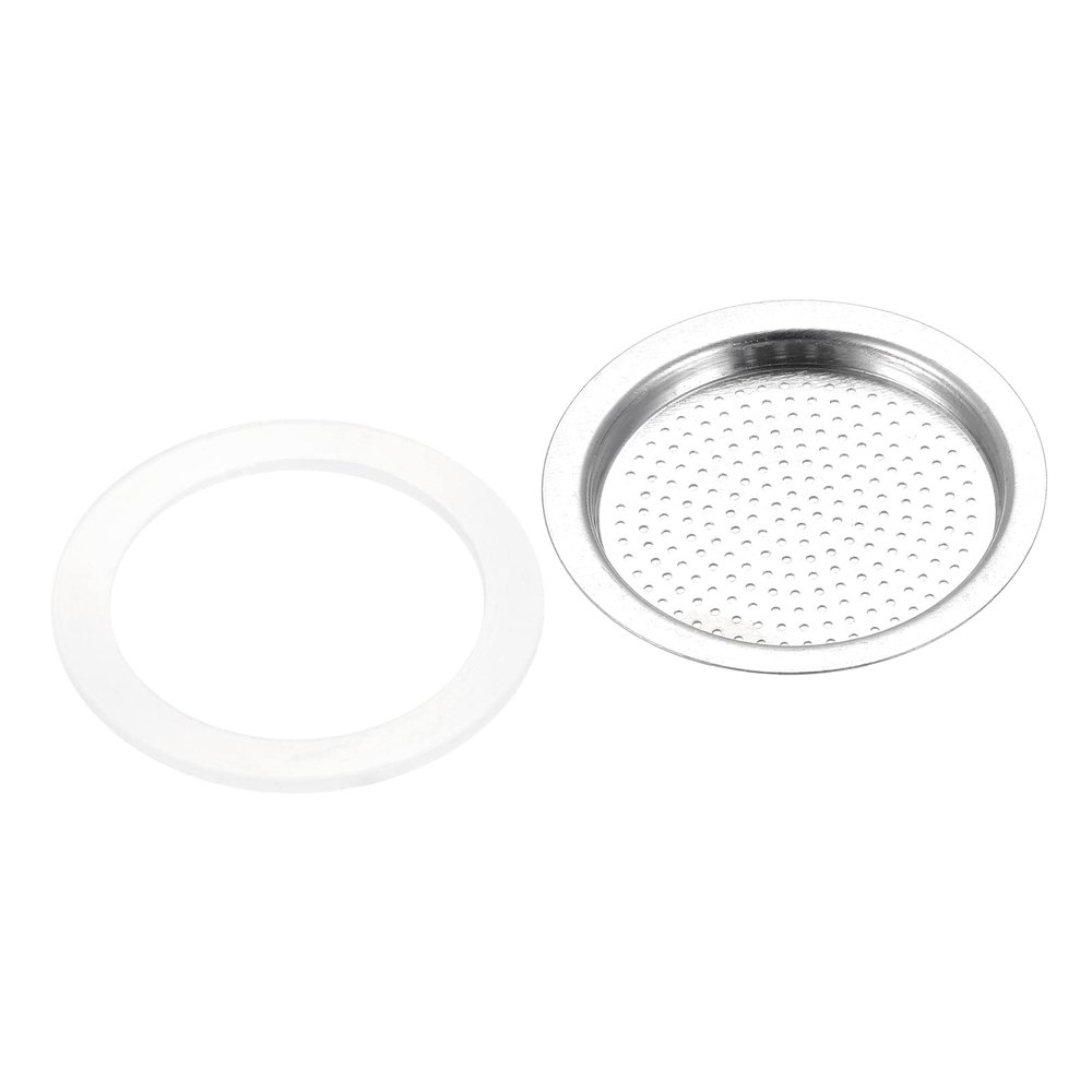 MECCANIXITY 3pcs Silicone Gasket 38x50mm and 1pcs Stainless Steel Filter Screen 46x38mm for 1-Cup Mocha Coffee Pot