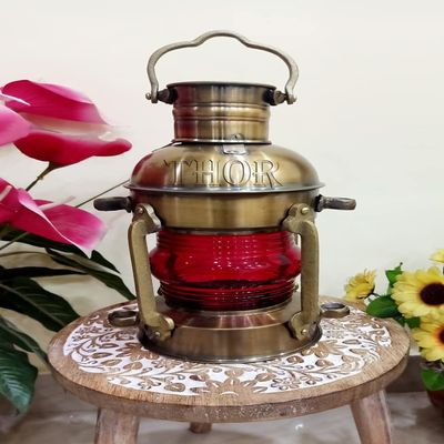 Antique Oil Lantern Large Ship Boat -Maritime Collectible Decorative-Boat Lamps-Red Oil Lamp-Vinatge Lighting Lamp Home Decor