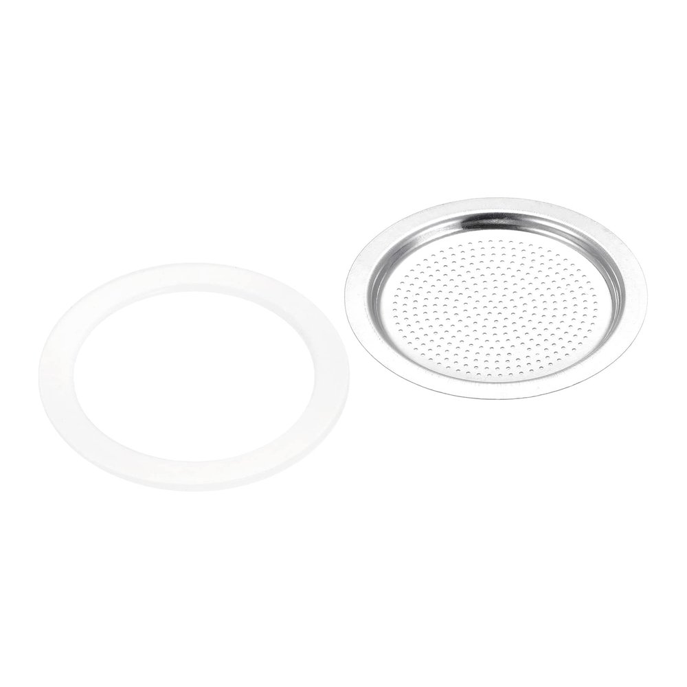 MECCANIXITY 6pcs Silicone Gasket 55x72mm and 2pcs Stainless Steel Filter Screen 66x54mm for 6-Cup Mocha Coffee Pot
