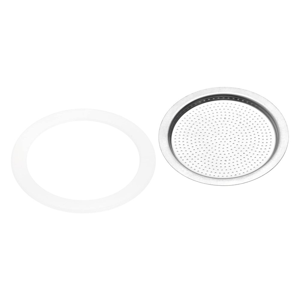 MECCANIXITY 6pcs Silicone Gasket 62x80.5mm and 2pcs Stainless Steel Filter Screen 74x62mm for 9-Cup Mocha Coffee Pot