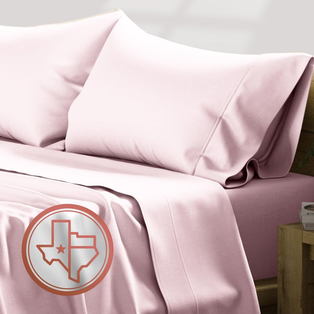 TEXAS LINEN CO. 100% Egyptian Cotton Sheets - 600 Thread Count 4 PC California King Size Sheet Set, Soft, Cooling, High Thread Count, Extra Long Staple Sateen Luxury Bedding, Cal King Sheets - Blush