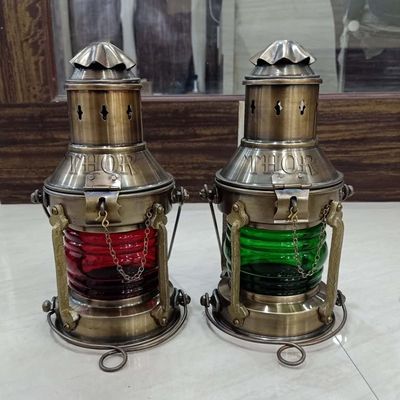 THOR INSTRUMENTS Nautical Antique Lantern /Decorative Hanging Lantern /Marine Ship Lamp /Maritime Collectible Home Decor Set of 2 Rustic Vintage White Iron Aluminum Oil Lamp