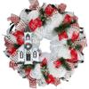 White Chapel Christmas in New England Wreath Handmade Deco Mesh. Available in 24 inch and 28 inch diameters view 1