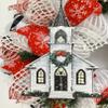 White Chapel Christmas in New England Wreath Handmade Deco Mesh. Available in 24 inch and 28 inch diameters view 2