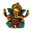 Brass Lord Ganesha Idol Statue Hindu God Ganesh Ganpati Statue Sitting Idol Sculpture in Multicolor Stone Work view 1