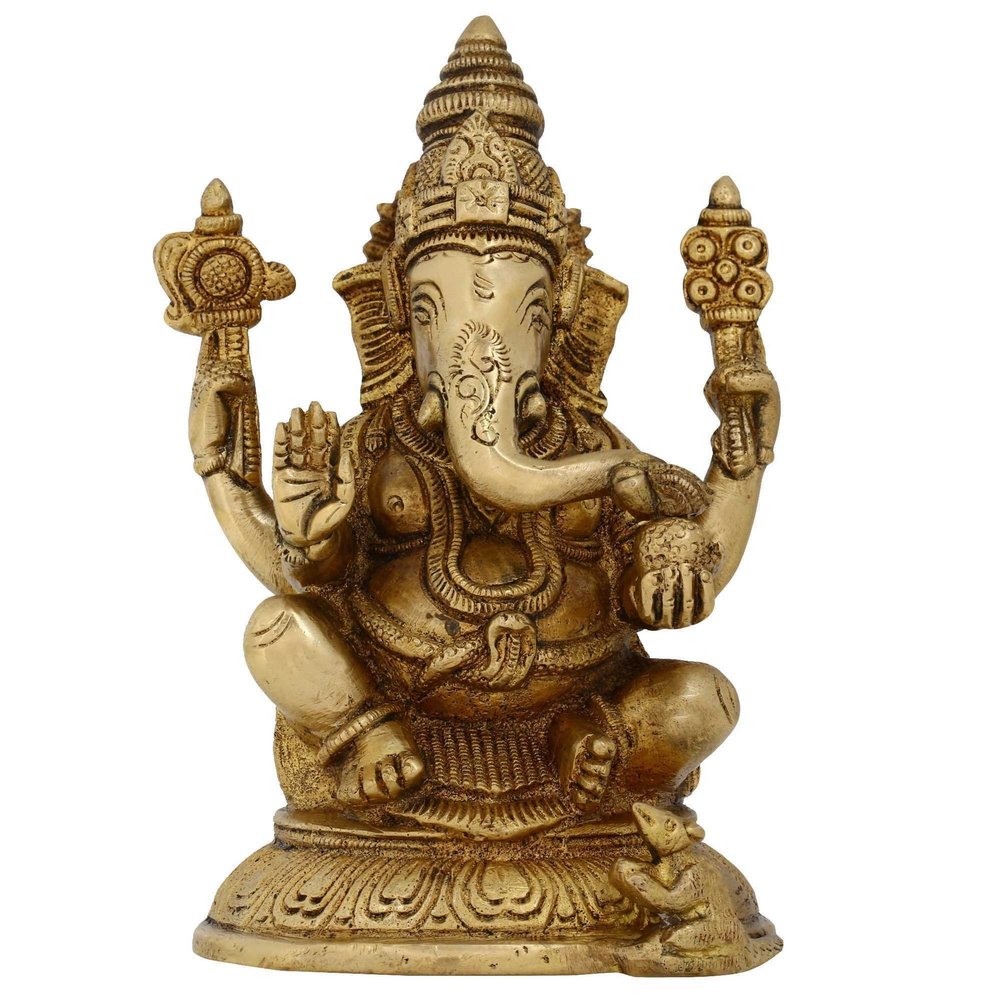 Brass Sculpture Ornaments Hindu Good Luck God Ganesh Ganesha Statues 5.25 Inches