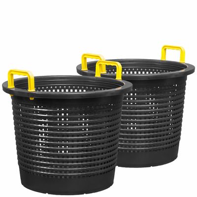 Large, Super Heavy Duty Fish Baskets. Black with Yellow Handles. Made in USA. 2-Pack.