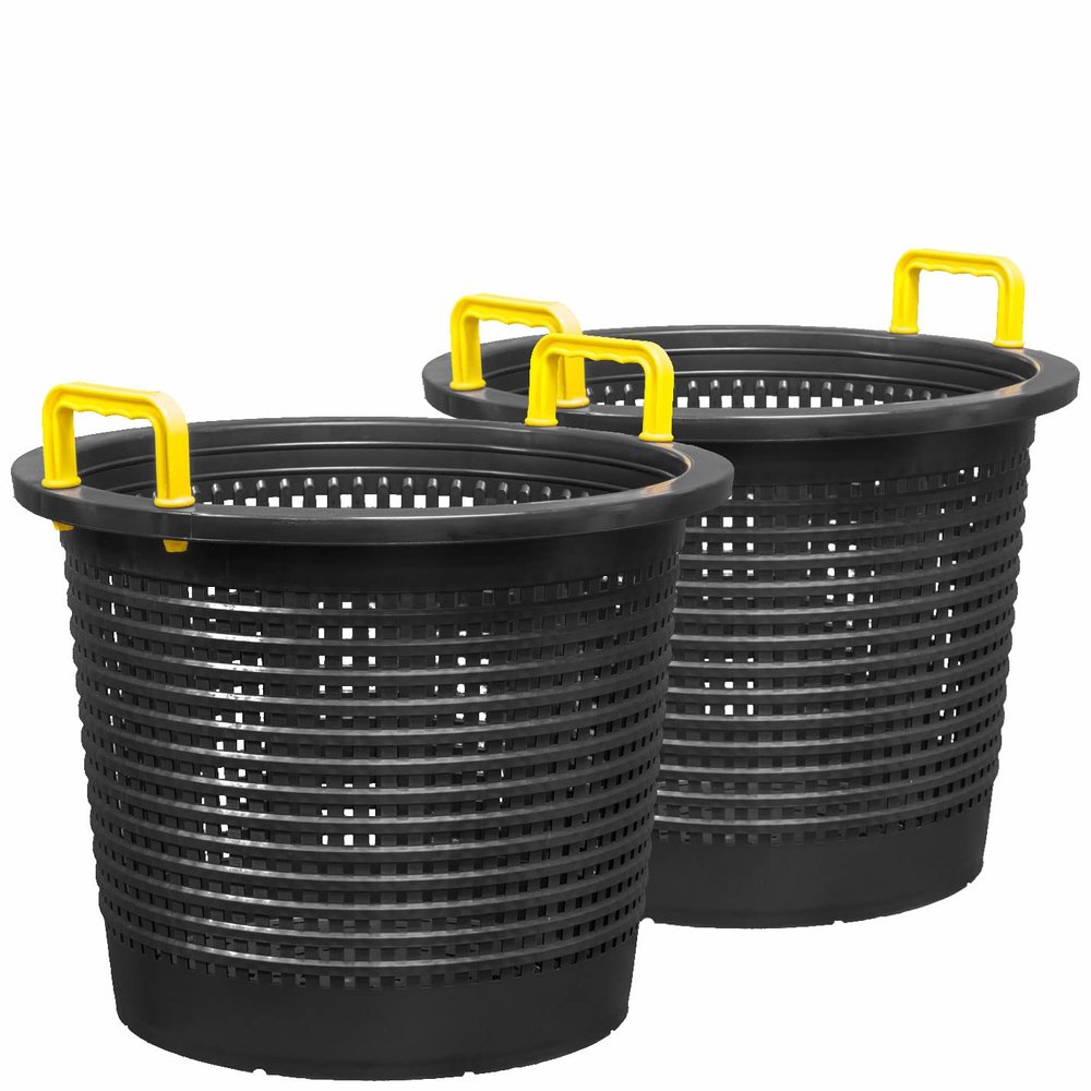 Large, Super Heavy Duty Fish Baskets. Black with Yellow Handles. Made in USA. 2-Pack.