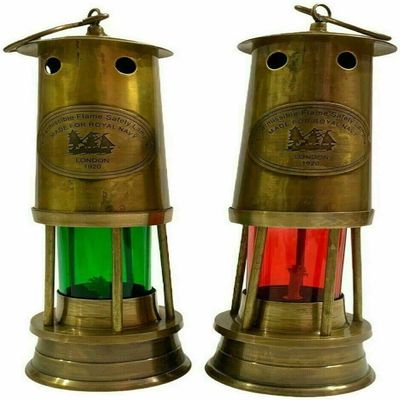 10" Nautical Antique Brass Red & Green Oil Lamp Maritime Boat Ship Light Decor