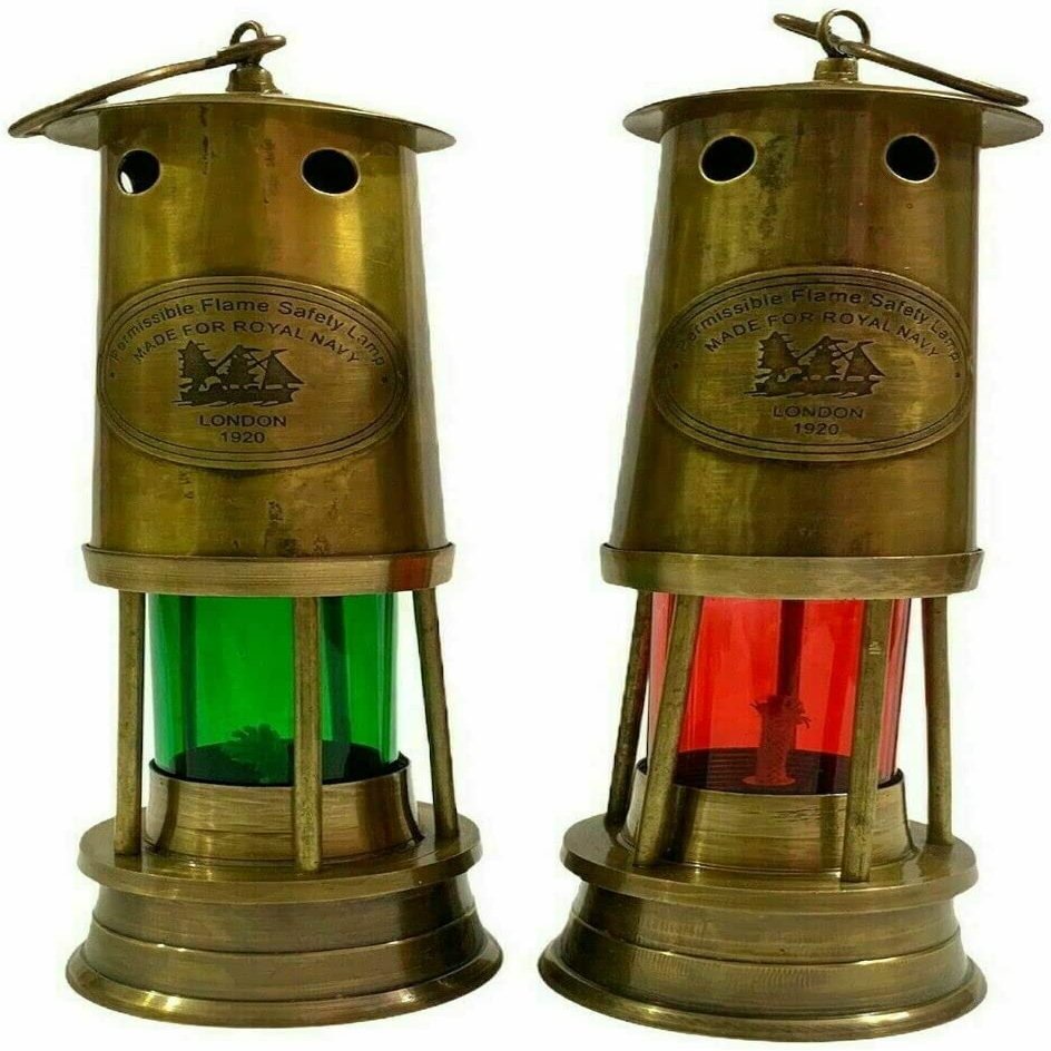 10" Nautical Antique Brass Red & Green Oil Lamp Maritime Boat Ship Light Decor