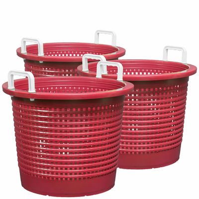 Large, Super Heavy Duty Fish Baskets. Maroon with White Handles. Made in USA. 3-Pack.