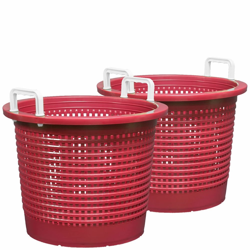 Large, Super Heavy Duty Fish Baskets. Maroon with White Handles. Made in USA. 2-Pack.