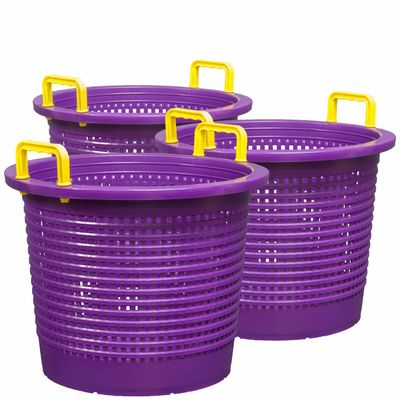 Large, Super Heavy Duty Fish Baskets. Purple with Yellow Handles. Made in USA. 3-Pack.