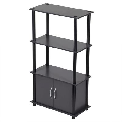 Home Basics 4 Tier Shelf Organizer with Cabinet (Grey) Contemporary Cabinet Shelves for Dcor, Bins, and More | Tall Cabinet Storage Shelf Rack