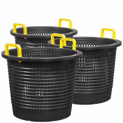 Large, Super Heavy Duty Fish Baskets. Black with Yellow Handles. Made in USA. 3-Pack.