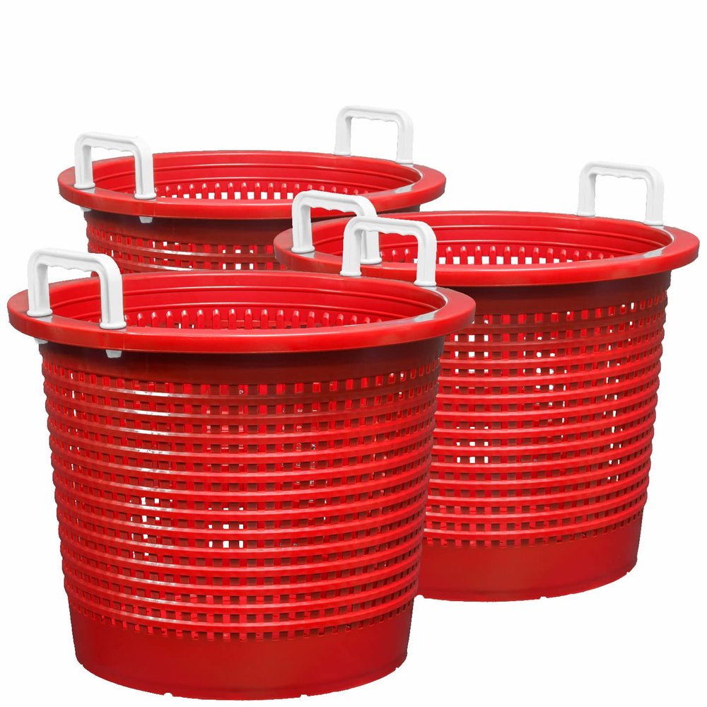 Large, Super Heavy Duty Fish Baskets. Red with White Handles. Made in USA. 3-Pack.