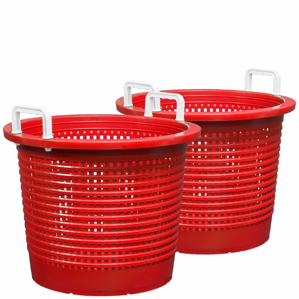 Large, Super Heavy Duty Fish Baskets. Red with White Handles. Made in USA. 2-Pack.