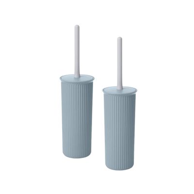 Superio Decorative Plastic Toilet Bowl Brush and Holder Set, Cleaner Scrubber for Bathroom (2, Stone Blue)