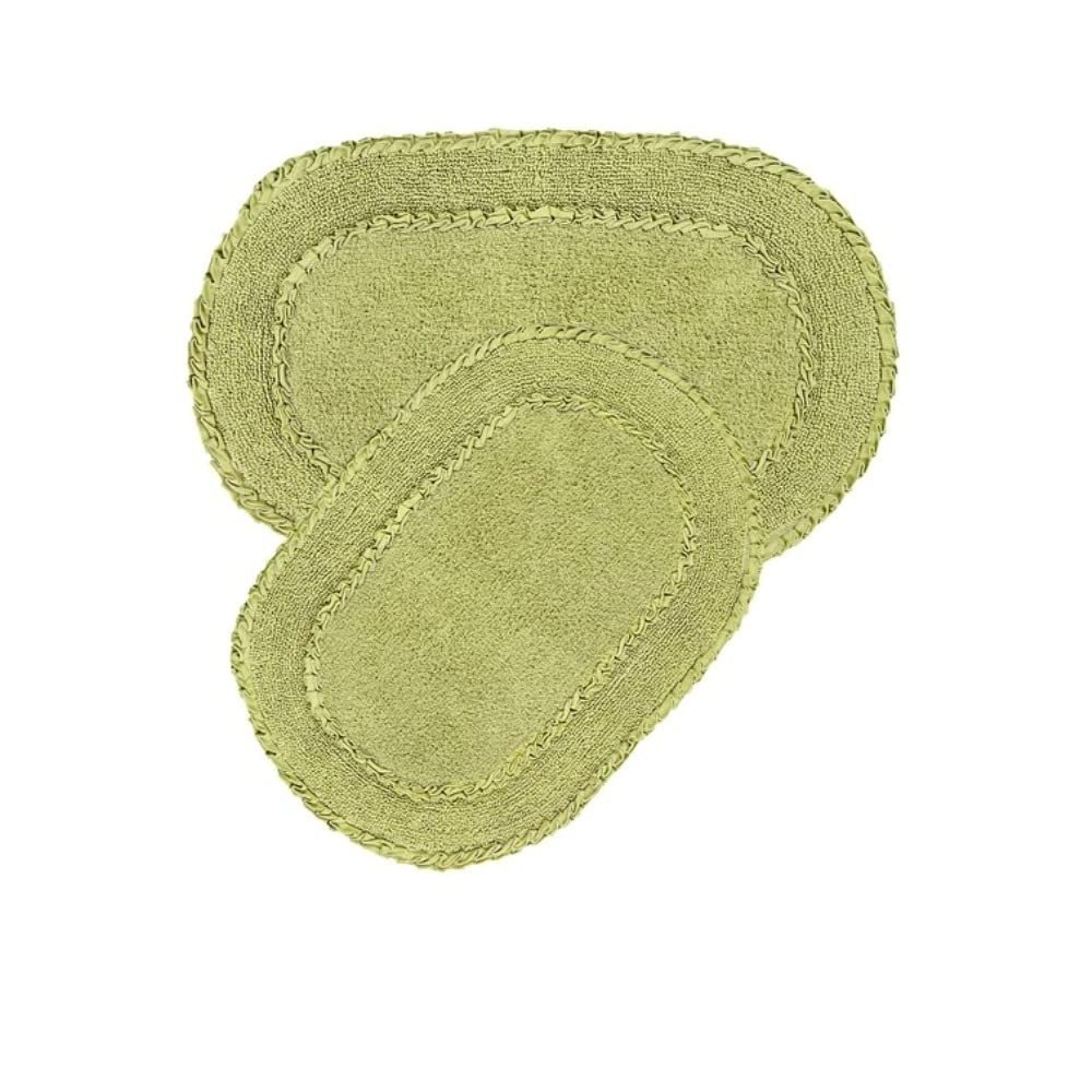 Beautiful 2 Piece Double Ruffle Oval Sage Green Bathroom Rugs Size 24'' x 40''/21'' x 34'' | 100% Cotton Non-Slip Durable Bath Mat Plush Super Smooth Comfortable to Your Feet Nice Water Absorbent