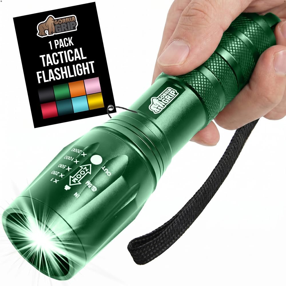 GORILLA GRIP Powerful LED Handheld Tactical Flashlight, Hunter Green