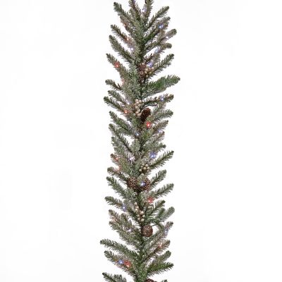 National Tree Company Pre Lit Artificial Garland, Snowy Morgan, Green, Decorated with Pine Cones, Berry Clusters, LED Lights, Plug in, Christmas Collection, 9', 108 x 12 x 4 (PEMG3-300T-9B-S)