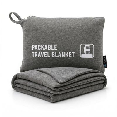 GForce Jersey Knit Travel Blanket| Packable| Fits Over Handle | Soft| Easy to Travel| Grey | Travel | Bag | Blanket |
