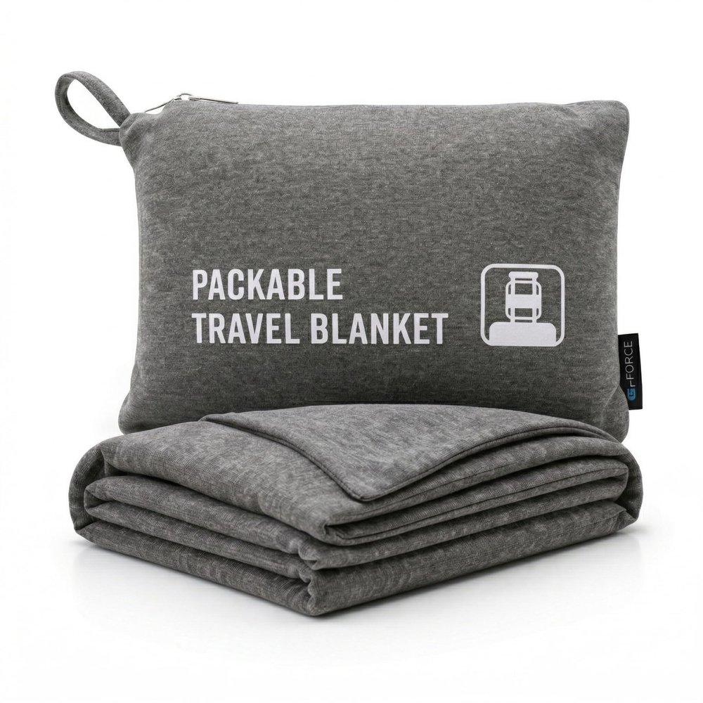 GForce Jersey Knit Travel Blanket| Packable| Fits Over Handle | Soft| Easy to Travel| Grey | Travel | Bag | Blanket |