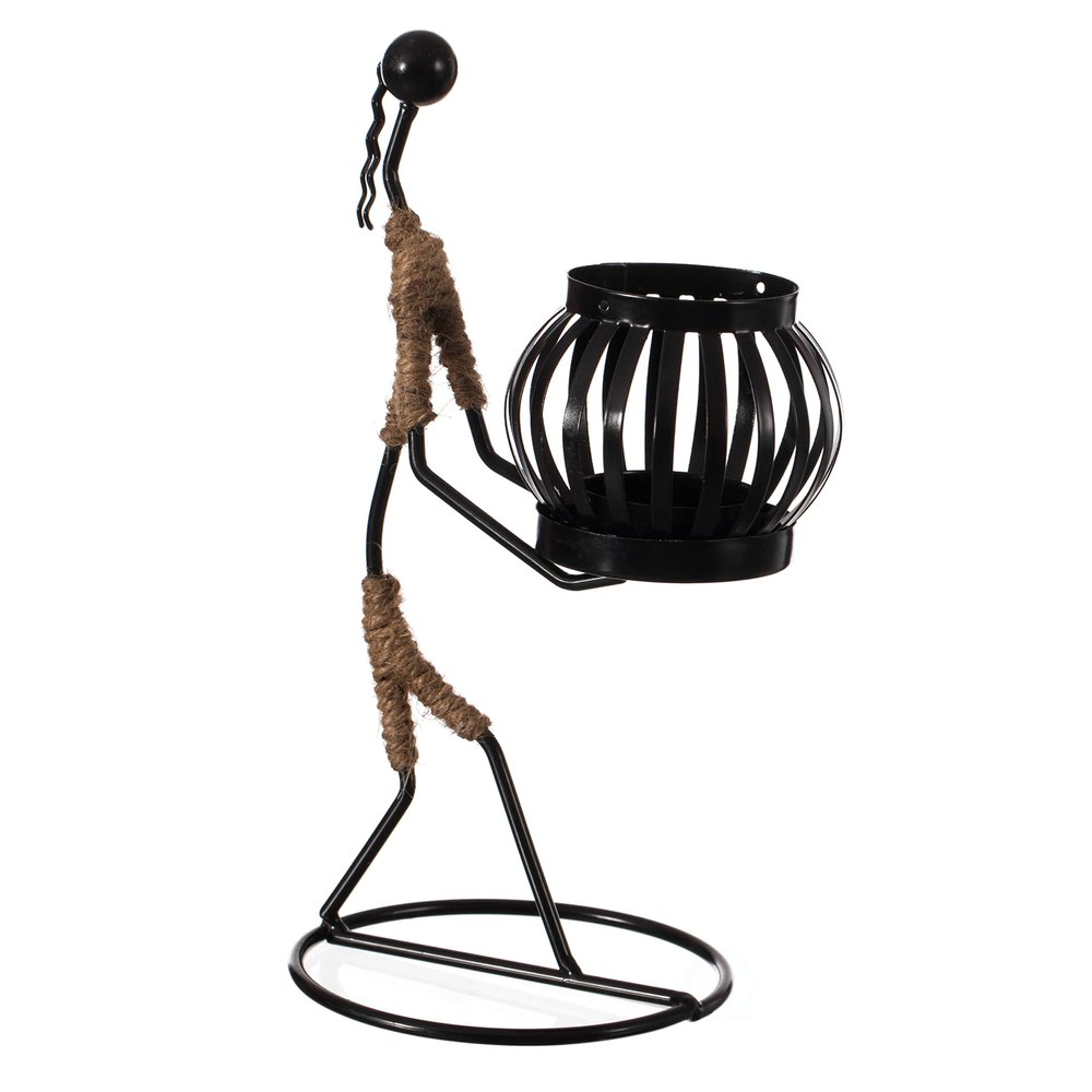 Wire Figure Candle Holder Decorative Modern Tea Light Lantern Tabletop Centerpiece Candle Stand, Front Carry