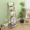 4 Tier White Ladder Shelf Modern Wood Bookshelf Leaning Bookcase Book Shelves for Living Room Bedroom Contemporary Bamboo Finish Certified view 1