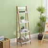 4 Tier White Ladder Shelf Modern Wood Bookshelf Leaning Bookcase Book Shelves for Living Room Bedroom Contemporary Bamboo Finish Certified view 2