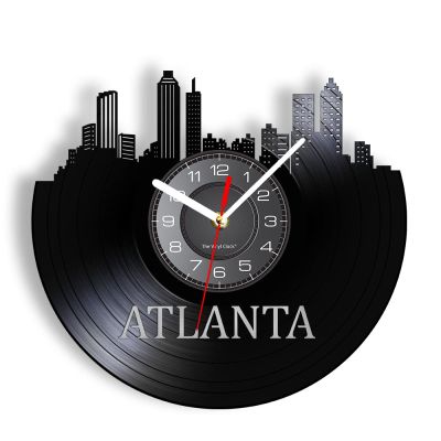ICECHEN Wall Clock - 12 Inch Atlanta Skyline Vinyl Record Clock GA Georgia Wall Art Atlanta Wall Decor Atlanta Hometown Cityscape Wall Clock USA Travel Gift