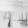 2 Tier Router Shelf Rack Ventilated Metal Mesh Router Wall Mount Modem Shelf WiFi Router Storage Box Cable Box Shelf Equipped with No Trace Nails and Sticky Hook view 1