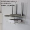 2 Tier Router Shelf Rack Ventilated Metal Mesh Router Wall Mount Modem Shelf WiFi Router Storage Box Cable Box Shelf Equipped with No Trace Nails and Sticky Hook view 4