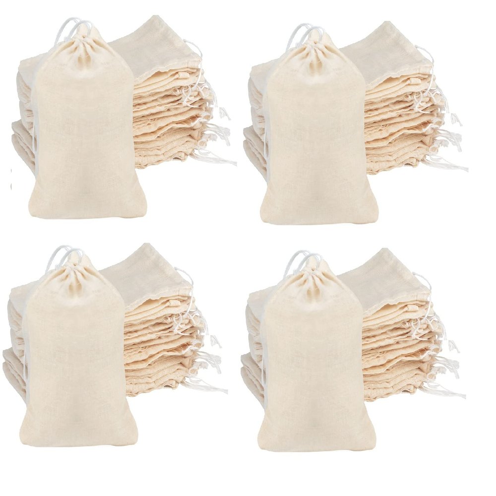 Tayfremn 200Pcs Cotton Drawstring Bags, Reusable Muslin Bag Natural Cotton Bags with Drawstring Produce Bags Bulk Gift Bag Jewelry Pouch for Party Wedding Home Storage, Natural Color (4 x 6 Inches)