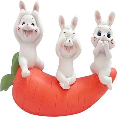 3pcs Carrot Bunny Figurines Miniature Rabbit Carrot Ornament Animal Figures for Christmas Birthday Fairy Garden Decorations
