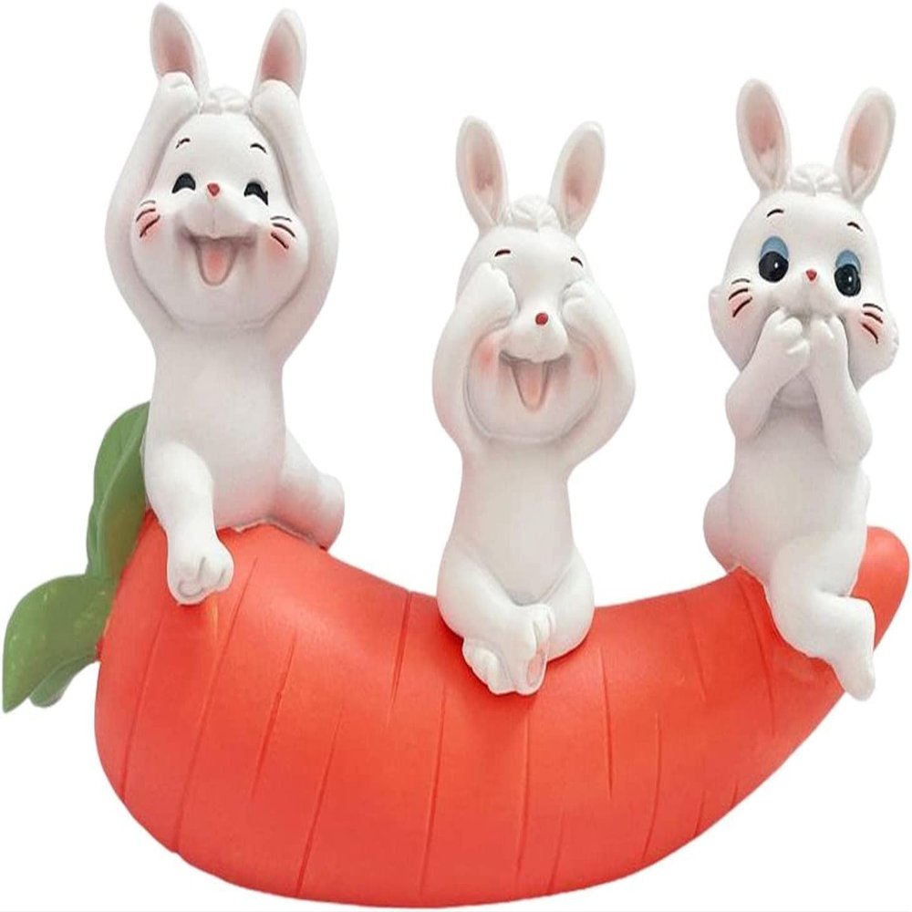 3pcs Carrot Bunny Figurines Miniature Rabbit Carrot Ornament Animal Figures for Christmas Birthday Fairy Garden Decorations