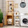 Tangkula Bathroom Cabinet, 65 Inch Tall Slim Bathroom Storage Cabinet with Shutter Door and 3 Open Shelves, Narrow Multifunctional Tower Cabinet, Natural Bamboo, 15.5 x 14.5 x 65 Inch view 2