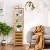 Tangkula Bathroom Cabinet, 65 Inch Tall Slim Bathroom Storage Cabinet with Shutter Door and 3 Open Shelves, Narrow Multifunctional Tower Cabinet, Natural Bamboo, 15.5 x 14.5 x 65 Inch view 4