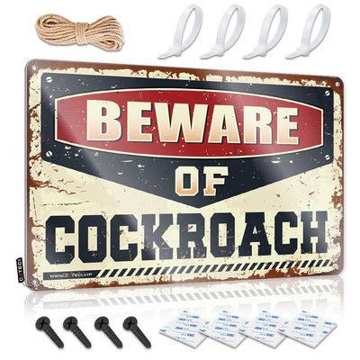 Tin Signs Warning Beware of Cockroach Metal Sign Garden Signs Funny Hunting Gifts ( Size : 20X30CM )