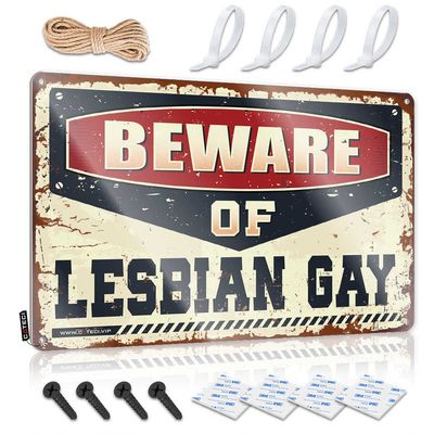Anti-Bite Warning Sign Beware of Lesbian Gay Metal Sign Home Sign Man Cave Stuff ( Size : 20X30CM )