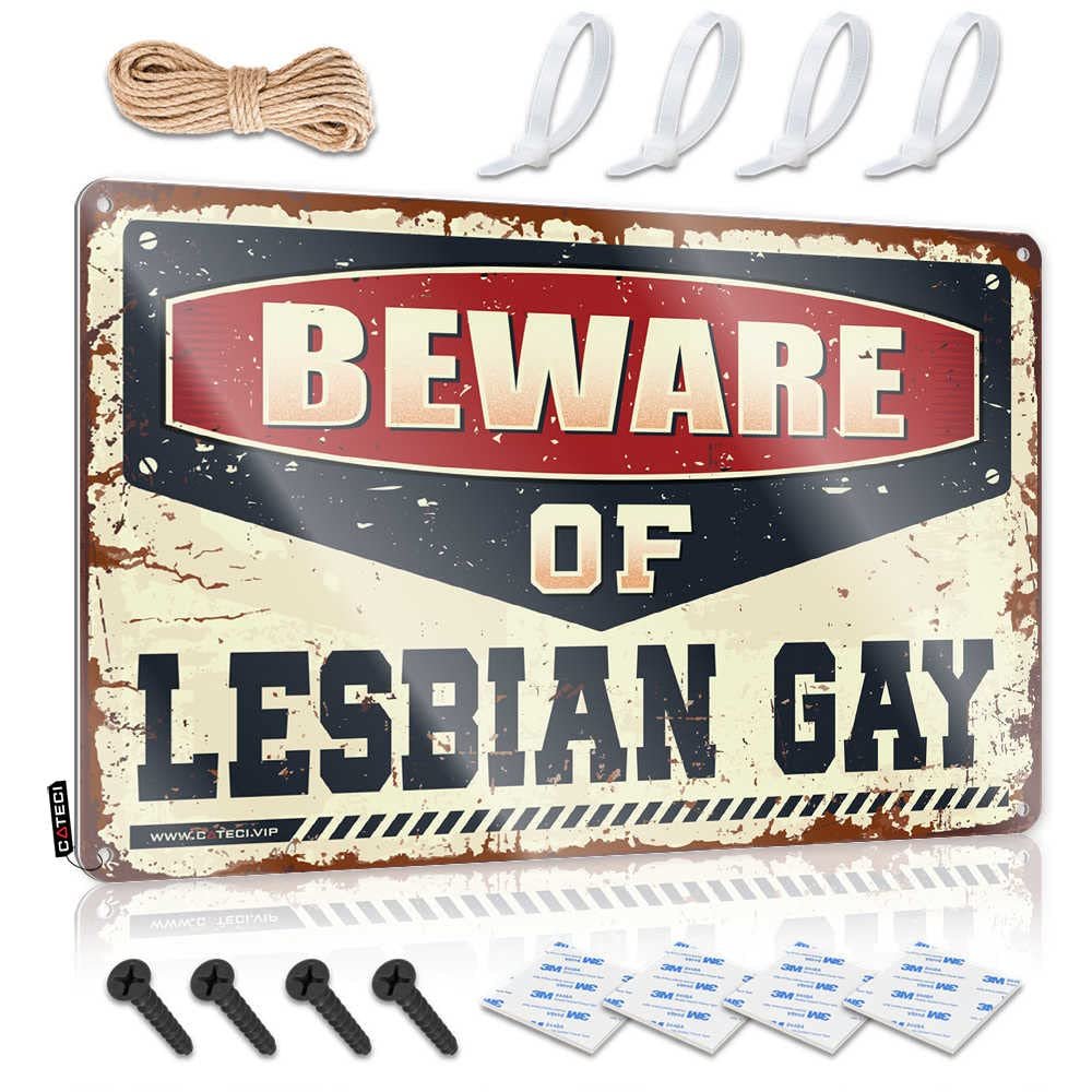 Anti-Bite Warning Sign Beware of Lesbian Gay Metal Sign Home Sign Man Cave Stuff ( Size : 20X30CM )