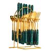 24-Piece Gilded Stainless Steel Flatware Set,Kitchen Utensil Tableware Cutlery Set Service for 6, Steak Cutlery Set for Home and Restaurant (Dark Green) view 1