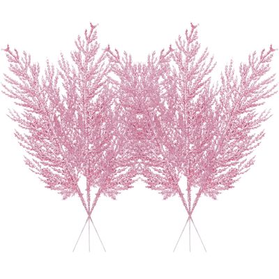 Christmas Glitter Stems 24pcs Artificial Pine Tree Picks for Christmas Tree Ornaments fillers, DIY Xmas Wreath, Crafts, Garland, Holiday, Party, Wedding and Home Decoration (Pink)