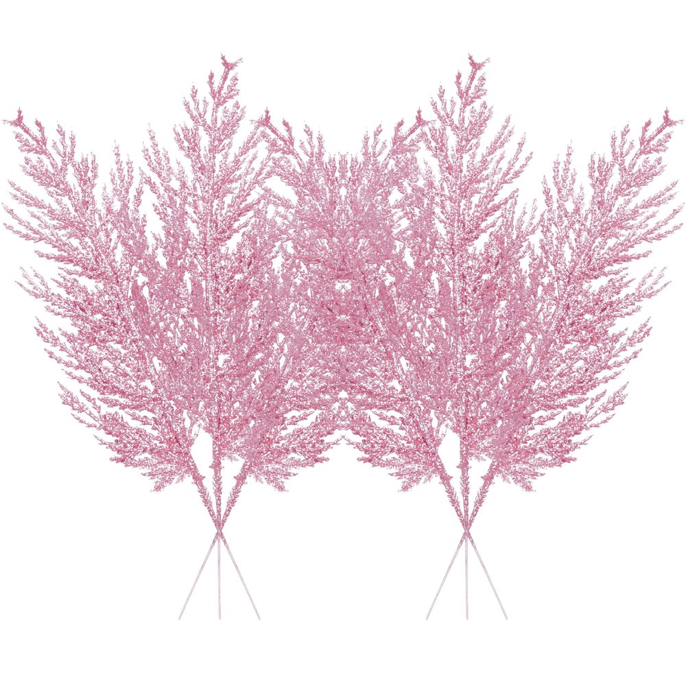 Christmas Glitter Stems 24pcs Artificial Pine Tree Picks for Christmas Tree Ornaments fillers, DIY Xmas Wreath, Crafts, Garland, Holiday, Party, Wedding and Home Decoration (Pink)