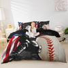 Baseball Duvet Cover Queen Size for Kids Teens Boys Home Room Decor,American Flag Camo Bedding Set 3pcs,Ball Sports Gaming Comforter Cover Black Athlete Silhouette Quilt Cover,2 Pillowcases view 3