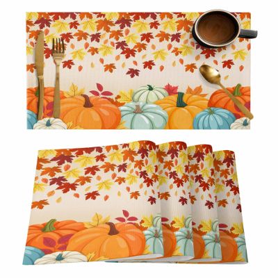 Kitchen Placemat Set 18x12 Inches,Placemats Set of 4,Thanksgiving Harvest Pumpkin Autumn Maple Leaves Table Mats for Home Kitchen Restaurant Thanksgiving Day Party Decoration,Washable