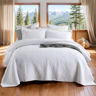 Brandream White Quilts Queen Size Quilt Set Cotton Luxury Matelasse Coverlet Set Modern Farmhouse Quilted Comforter Set 3-Piece