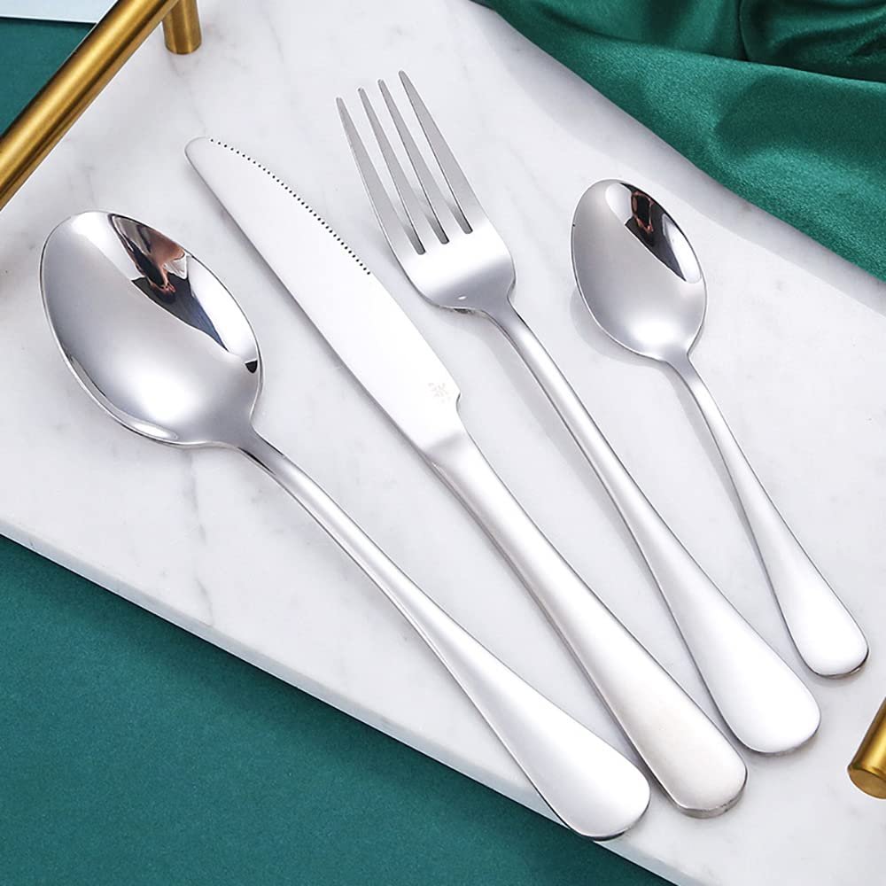 16 Piece Silverware Set for 4 Stainless Steel Flatware Sets Include Knife Fork Spoon Teaspoon Home Kitchen Cutlery Utensil Mirror Polished